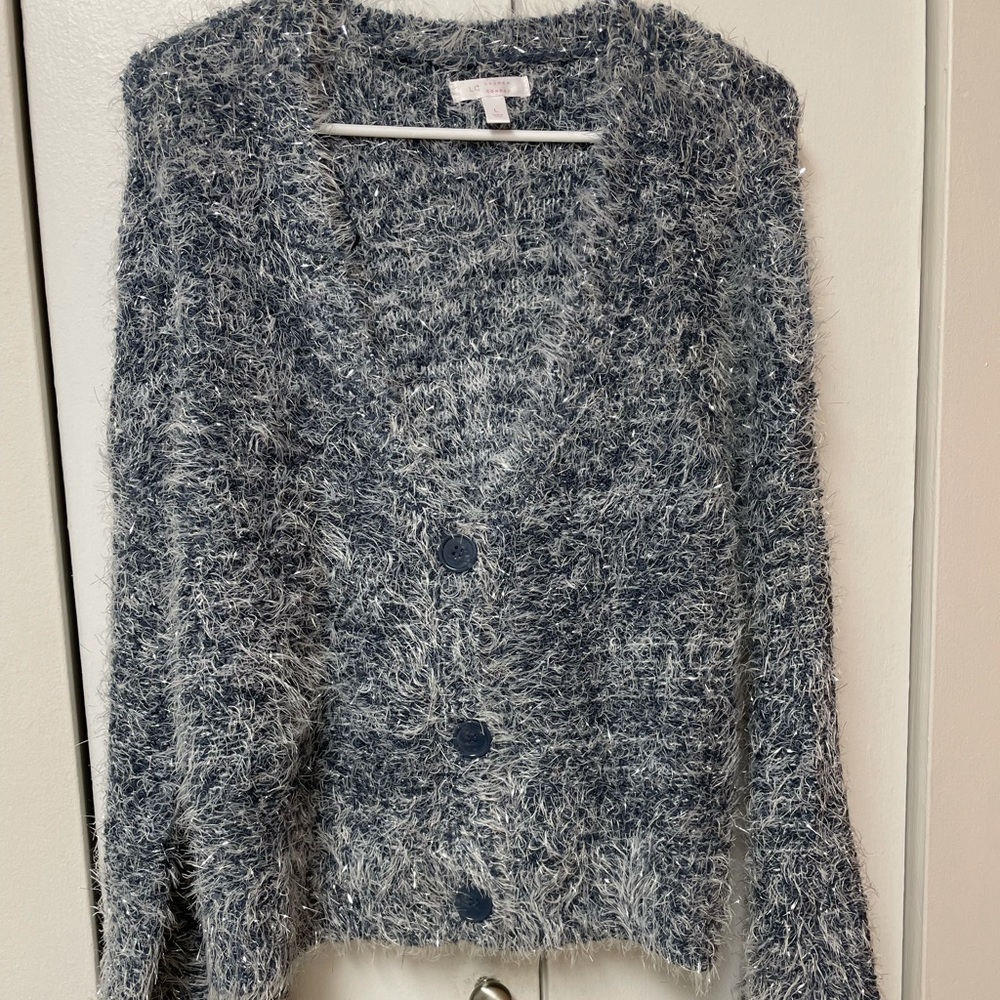 NWT••LC LAUREN CONRAD // light blue / sparkle / oversized cardigan - Picture 1 of 16